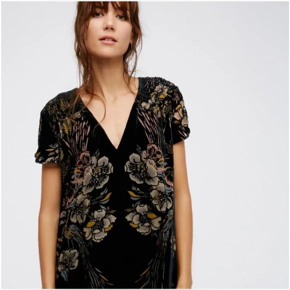 Free People Velvet Mystic Charm Babydoll Mini Long Sleeve Tunic Dress Size S - Picture 1 of 11